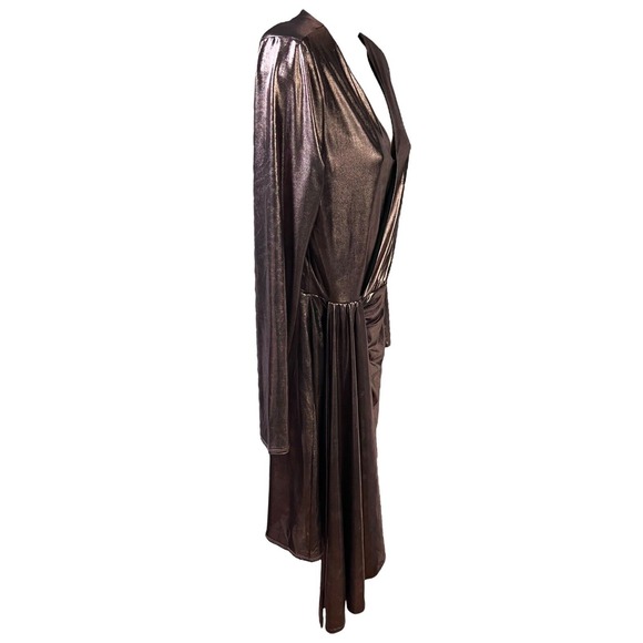 Cache Mini Dress Shiny Dark Purple Ruched V Neck Party Glam Shimmer Chic Size 4 - Picture 7 of 16